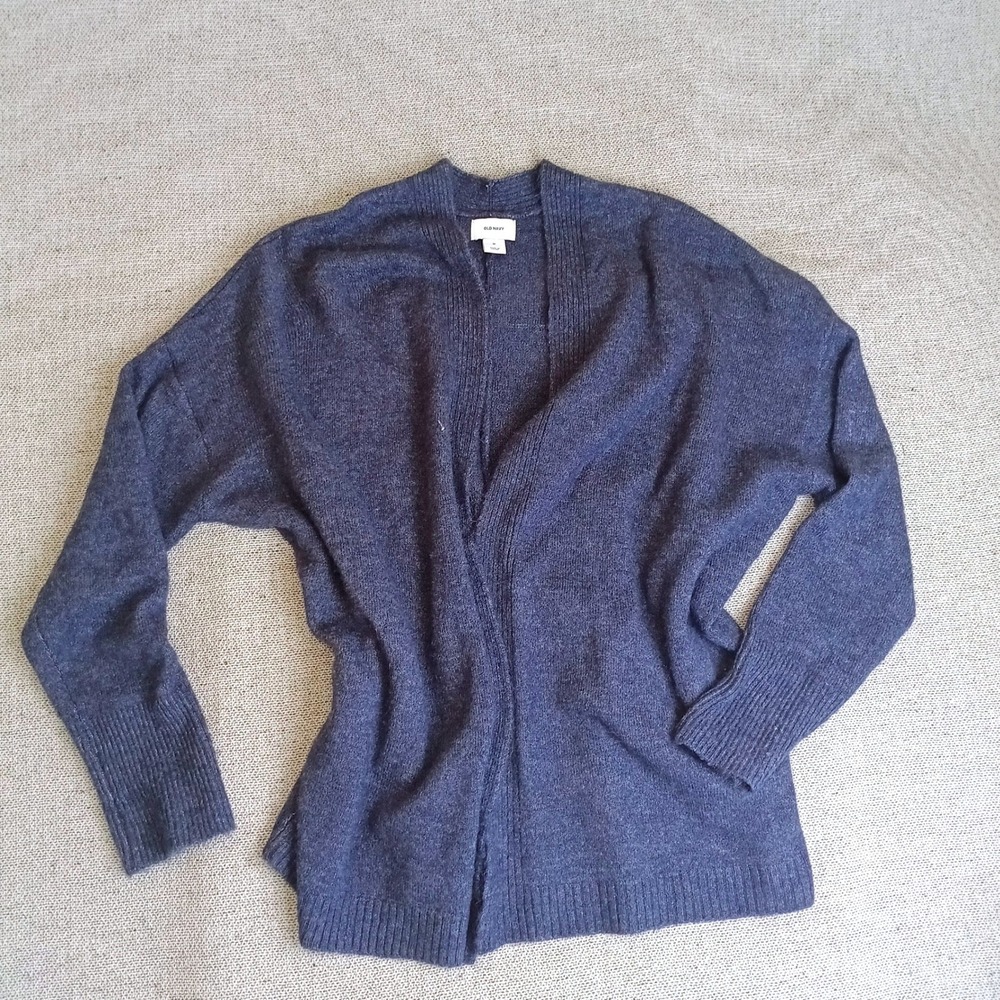 Old Navy Cardigan Womens Medium Blue Open Front Oversized Ribbed Knit Sweater